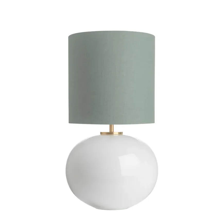 SENJA BORDLAMPE HVIT M. MESSING ARMATUR, BLÅGRØNN 30*30 SKJERM